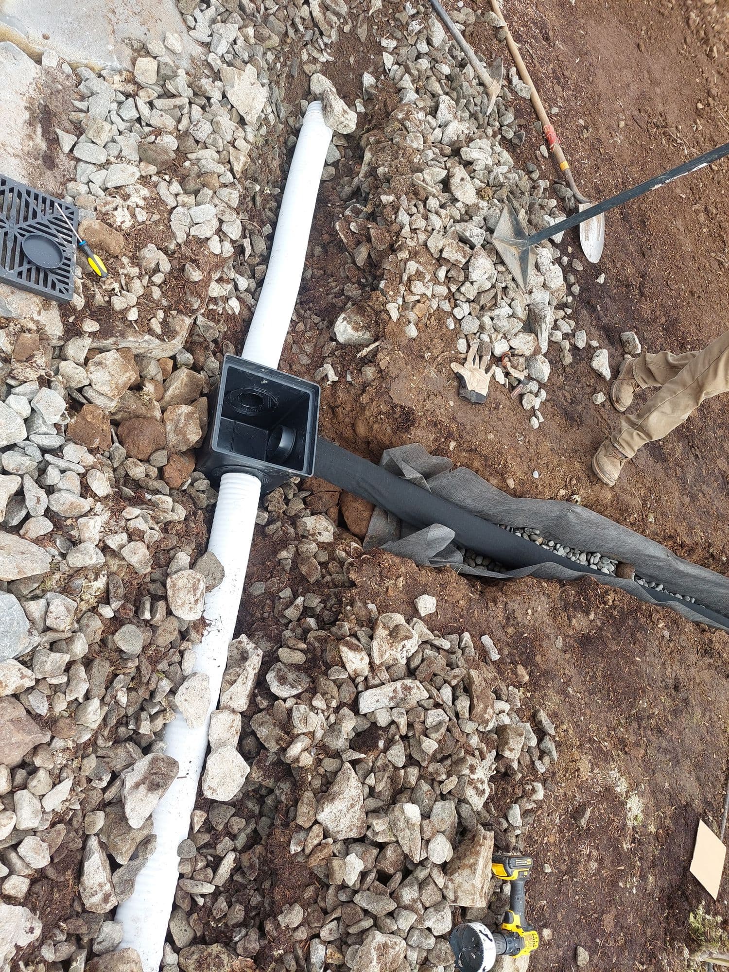 French drain installation with proper slope
