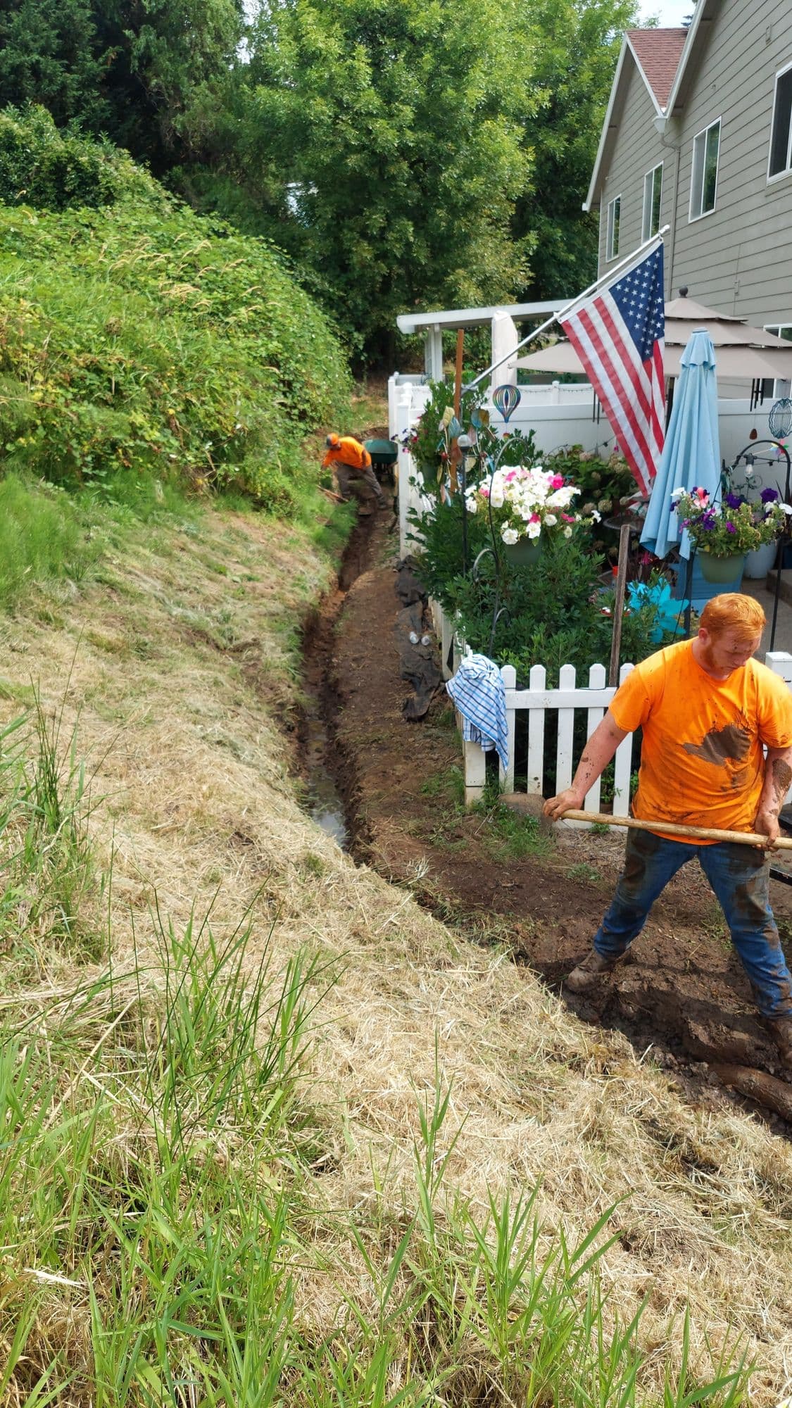 French drain trench excavation with proper depth